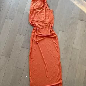 Orange maxi dress with tie up detail and low back